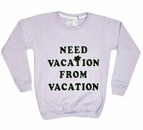 Local Heroes Need Vacation from vacation Graphic Sweatshirt, Purple, Medium