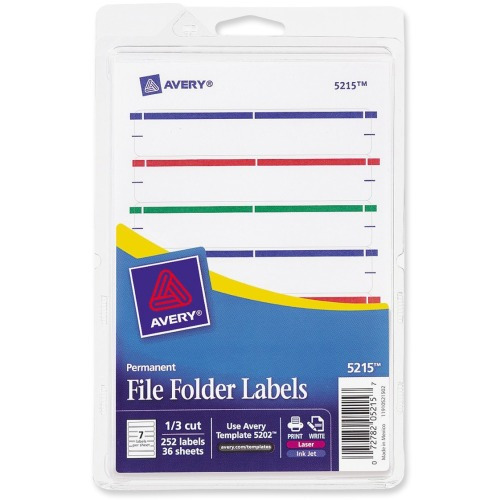 Avery File Folder Labels, Permanent Adhesive, Assorted Colors, 1/3 Cut, 252 Labels