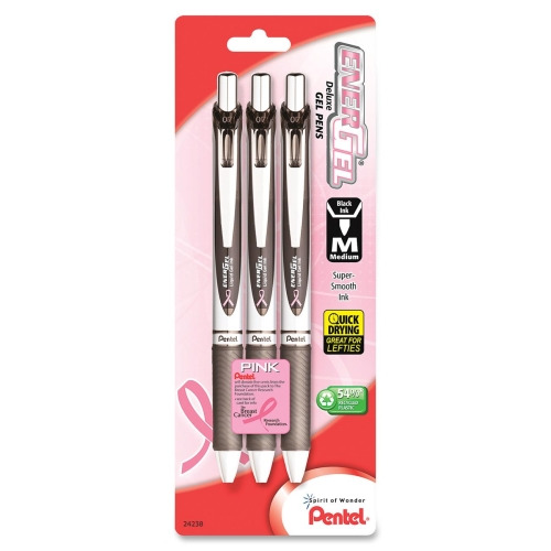 Pentel EnerGel Pink BCA Ribbon RTX Liquid Gel Pens